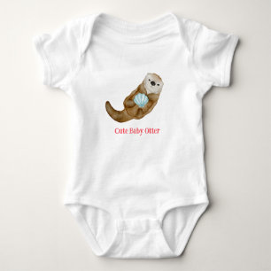 Cute rainbow Otter Scallops Birthday party Baby Bodysuit