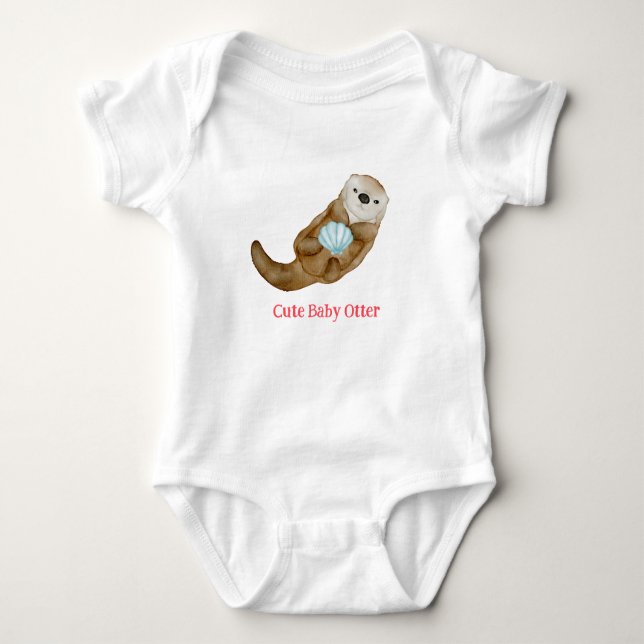 Cute rainbow Otter Scallops Birthday party Baby Bodysuit (Front)
