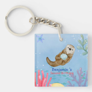 Cute rainbow Otter Scallops Birthday party Key Ring