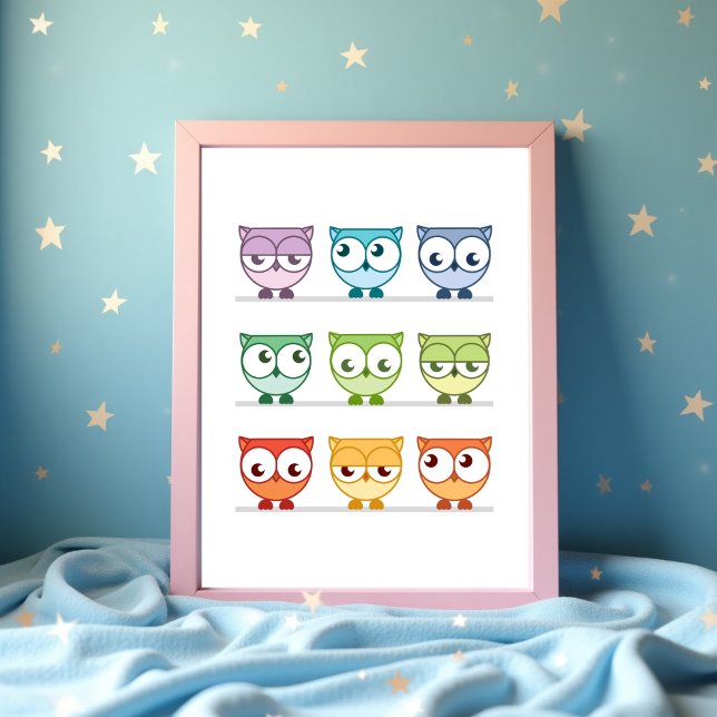 Cute Rainbow Owl Nursery Wall Art Poster (Cute Rainbow Owl Nursery Wall Art Poster )