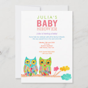 Cute Rainbow Owls Baby Shower Invite