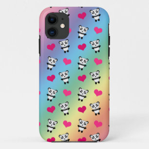 Cute rainbow panda hearts pattern iPhone 11 case