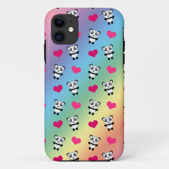 Cute rainbow panda hearts pattern Case-Mate iPhone case (Back)
