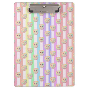 Cute Rainbow Pastel Teddy Bear and Stripe Clipboard