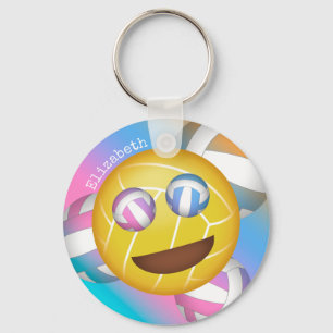 cute rainbow pastels smiling face volleyball emoji key ring