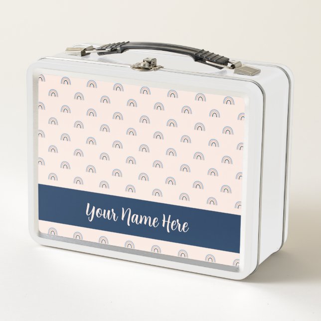 Cute Rainbow Pattern Back to School Personalised Metal Lunch Box (Front)