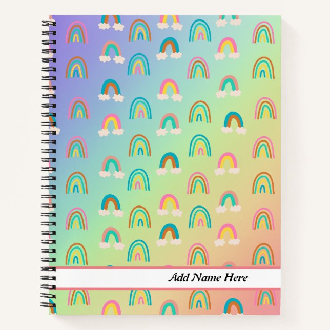Cute Rainbow Pattern Customisable Name  Notebook (Front)