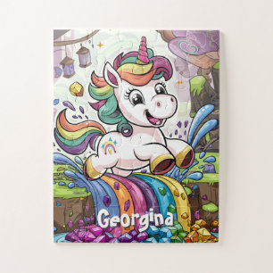 Cute Rainbow Personalised Unicorn Kids Jigsaw Puzzle