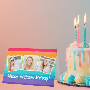 Cute Rainbow Photo Collage Personalized Birthday Card