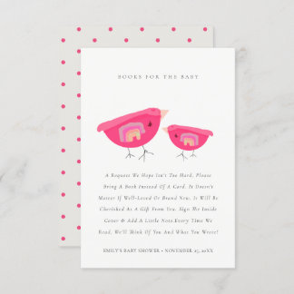 Cute Rainbow Pink Birdy Books For Baby Shower Enclosure Card