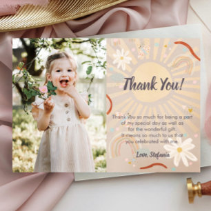 Cute Rainbow Pink Birthday Thank You Card 
