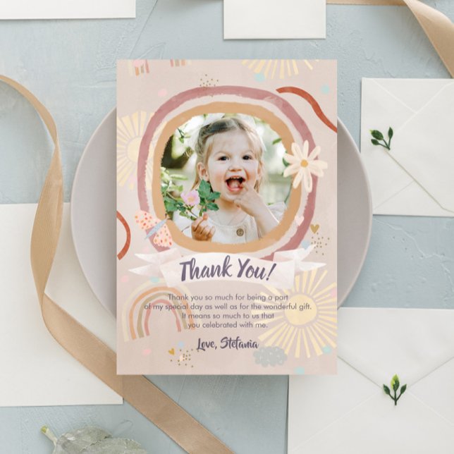Cute Rainbow Pink Birthday Thank You Card (Creator Uploaded)