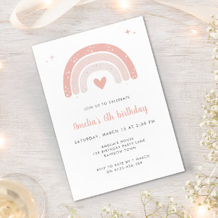 Cute Rainbow Pink Script Girl Birthday Party  Invitation