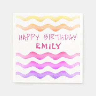 Cute Rainbow Pink Wave Pattern Girl Birthday Napkin