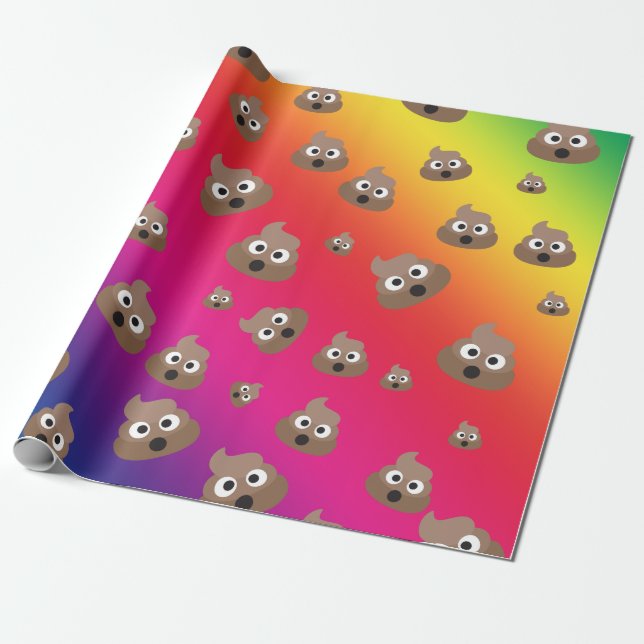 Cute Rainbow Poop Emoji Pattern Wrapping Paper (Unrolled)