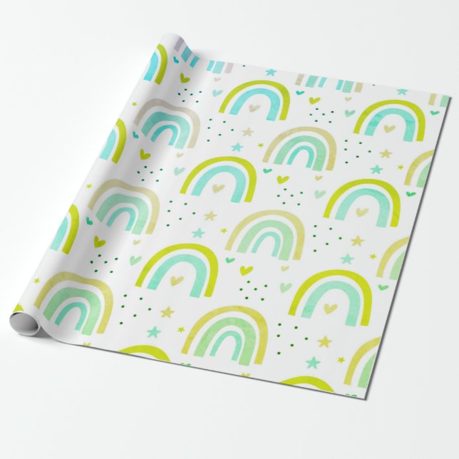Cute rainbow printed  wrapping paper (Unrolled)