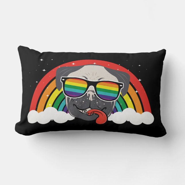Cute Rainbow Pug Lumbar Cushion (Front)
