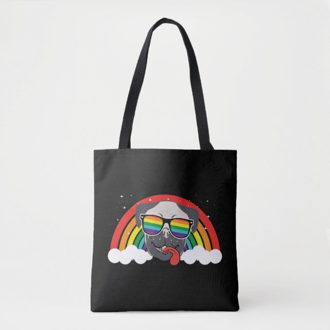 Cute Rainbow Pug Tote Bag (Front)
