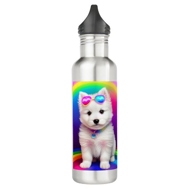 Cute Rainbow Puppy Personalised 710 Ml Water Bottle (Left)