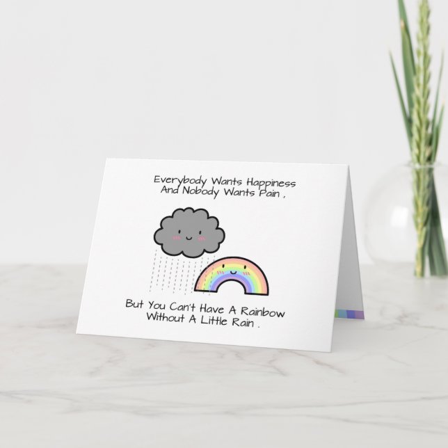 Cute Rainbow Rain Cloud Happiness Quote Card (Front)