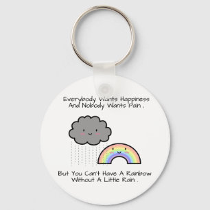 Cute Rainbow Rain Cloud Happiness Quote Key Ring