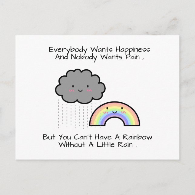 Cute Rainbow Rain Cloud Happiness Quote Postcard (Front)