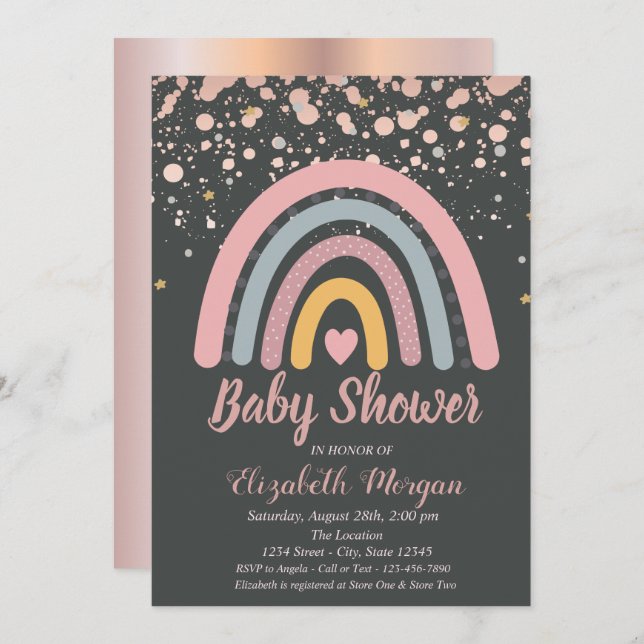 Cute Rainbow,Rose Gold Baby Shower  Invitation (Front/Back)