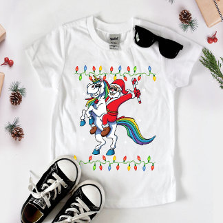 Cute Rainbow Santa Riding Unicorn Baby T-Shirt