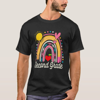 Cute Rainbow Second Grade Teacher Student Back To  T-Shirt