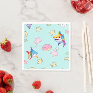 Cute rainbow shark birthday Star party Family kids Napkin