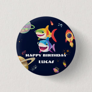 Cute rainbow Shark Galaxy Rocket birthday party 3 Cm Round Badge