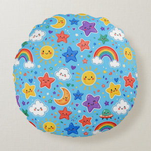 Cute Rainbow Space Seamless Pattern Round Cushion