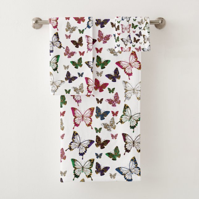 Cute Rainbow spring Butterfly Design Bath Towel Set (Insitu)