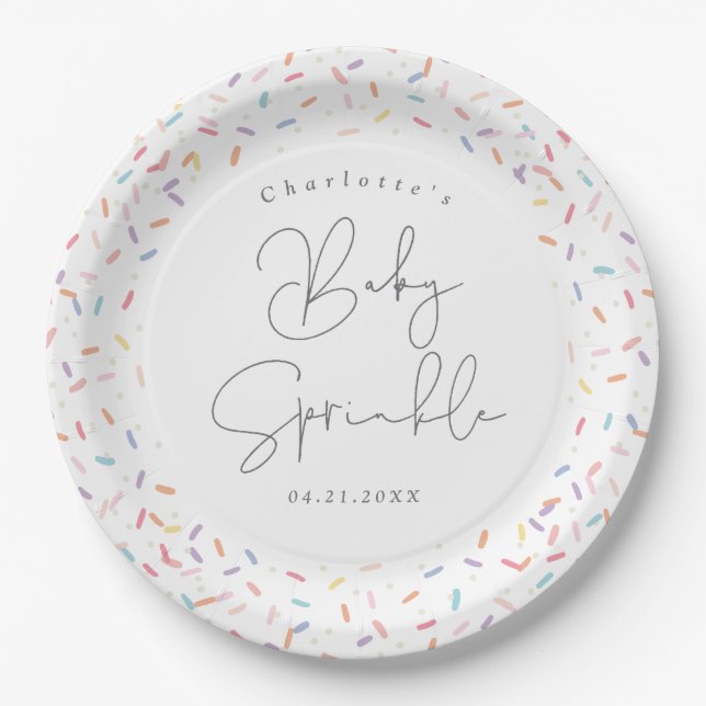 Cute Rainbow Sprinkles Baby Sprinkle Shower Paper Plate (Front)