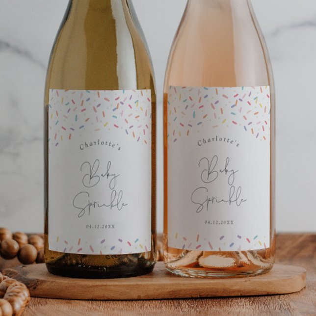 Cute Rainbow Sprinkles Baby Sprinkle Shower Wine Label (Cute Rainbow Baby Sprinkle Shower Wine Labels.)