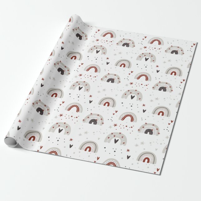 Cute Rainbow, Stars, and Hearts Wrapping Paper (Unrolled)
