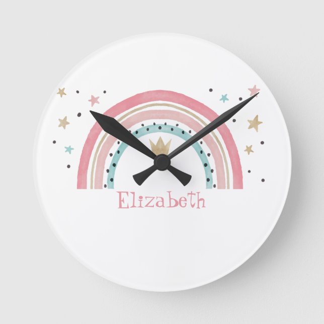 Cute Rainbow Stars Round Clock (Front)