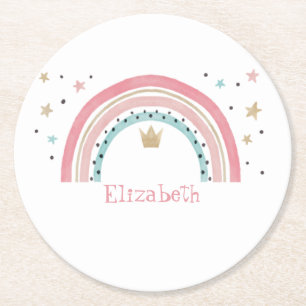 Cute Rainbow Stars Round Paper Coaster