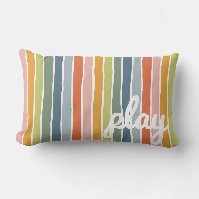 Cute Rainbow Stripe Throw Pillow for Play Room (Front)
