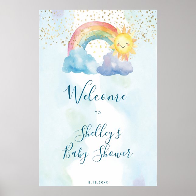 cute rainbow sun baby shower welcome sign (Front)