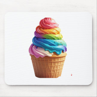 Cute Rainbow Swirl Ice Cream Waffle Cup Mouse Pad