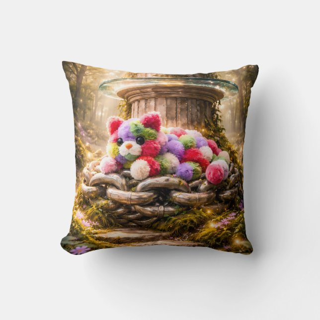 Cute Rainbow Teddy Bear Kids Pillow (Front)