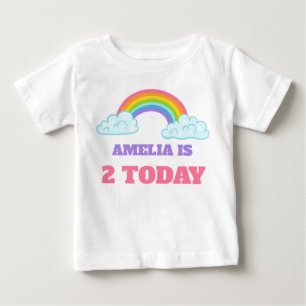 Cute Rainbow Toddler 2nd Birthday Name and Age Baby T-Shirt