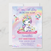 Cute Rainbow Unicorn And Sparkles 1st Birthday