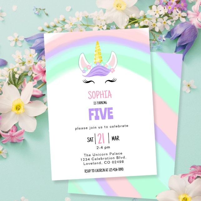 Cute Rainbow Unicorn Birthday Invitation (Creator Uploaded)