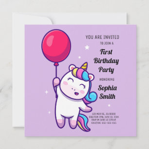 Cute Rainbow Unicorn Birthday Party Card