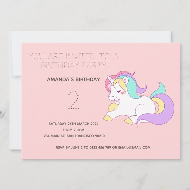Cute Rainbow Unicorn Birthday Party Invitation (Front)