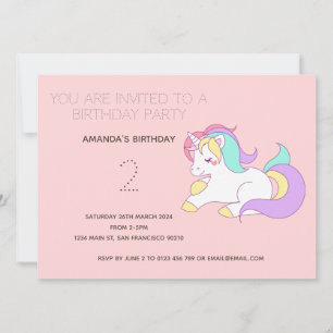 Cute Rainbow Unicorn Birthday Party Invitation