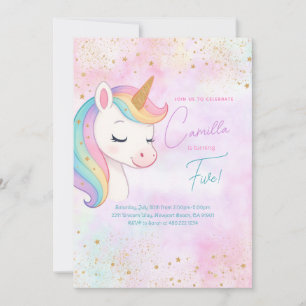 Cute Rainbow Unicorn Birthday Party Invitation
