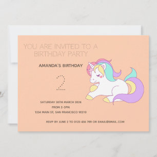 Cute Rainbow Unicorn Birthday Party Invitation
